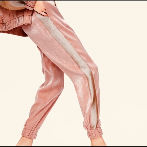 Zara Pants - Zara Basic Sparkly light pink and gold joggers w stripe down the leg